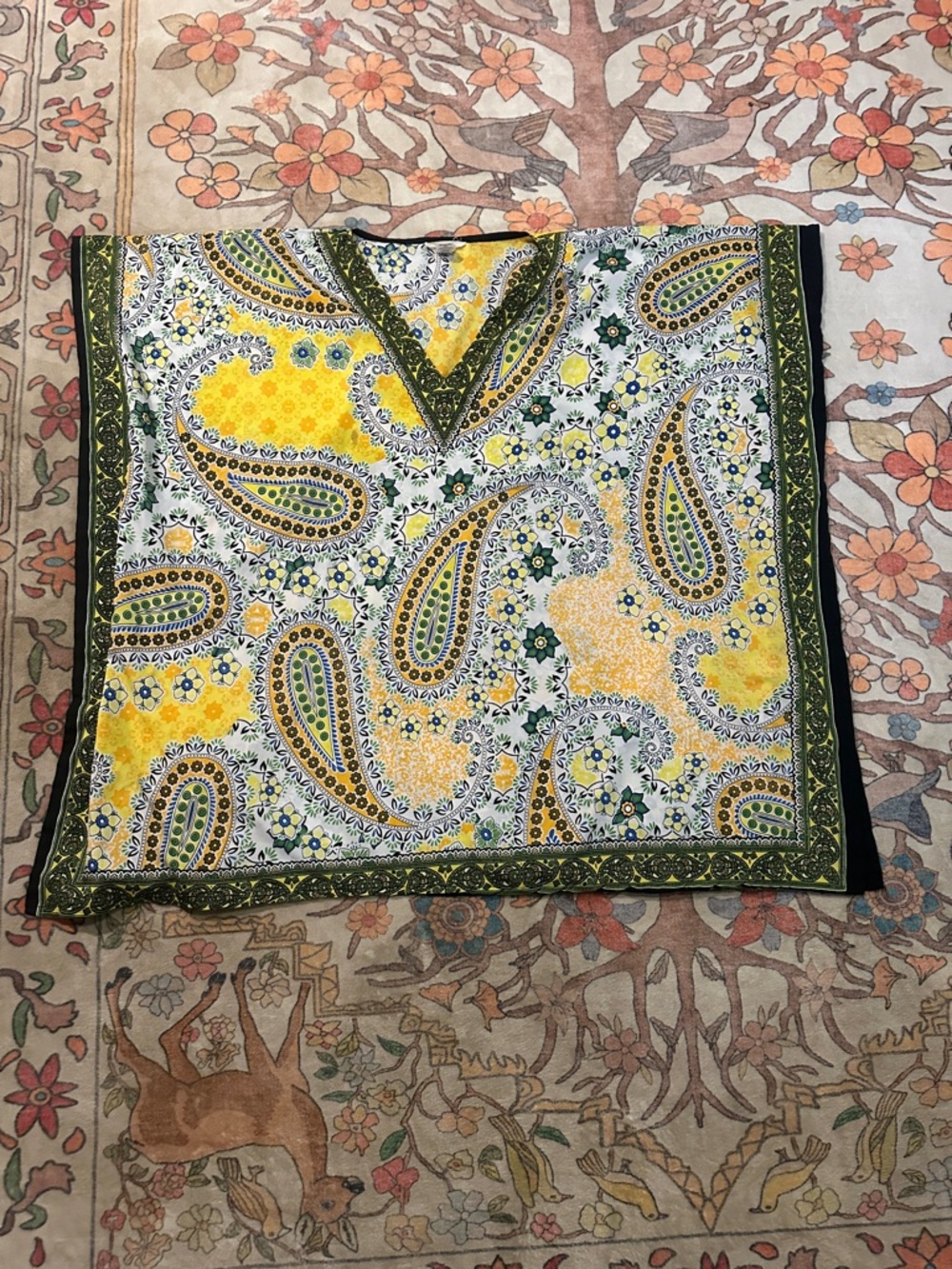 Yellow & Green Paisley Square Scarf - Vivid Floral Motif